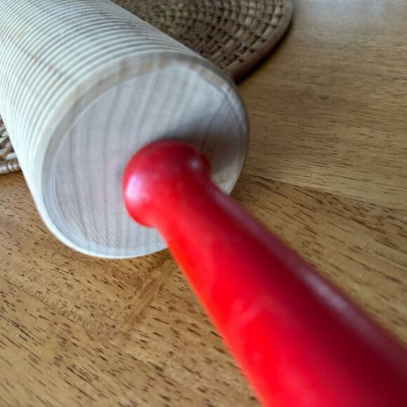 Lefse Wood Rolling Pin Grooved Corrugated Red Handle for Scandinavian Flatbread - Picture 11 of 12